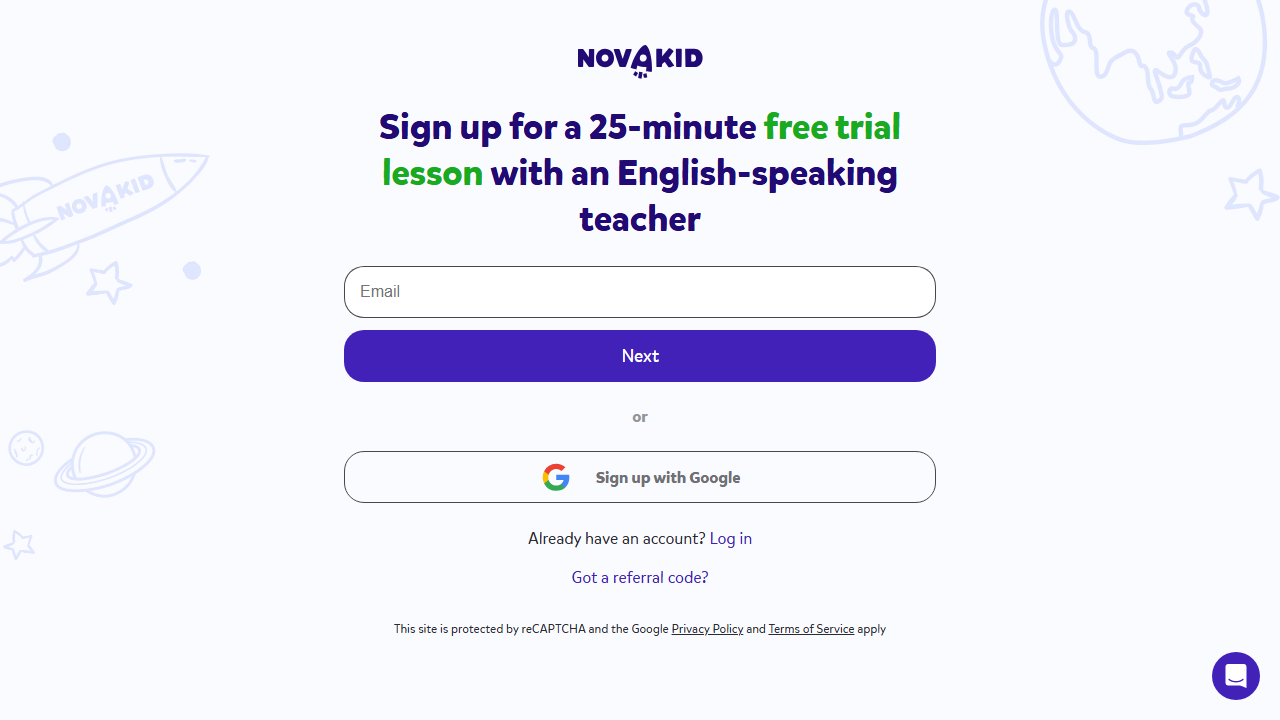 Novakid公式サイトの無料体験登録画面