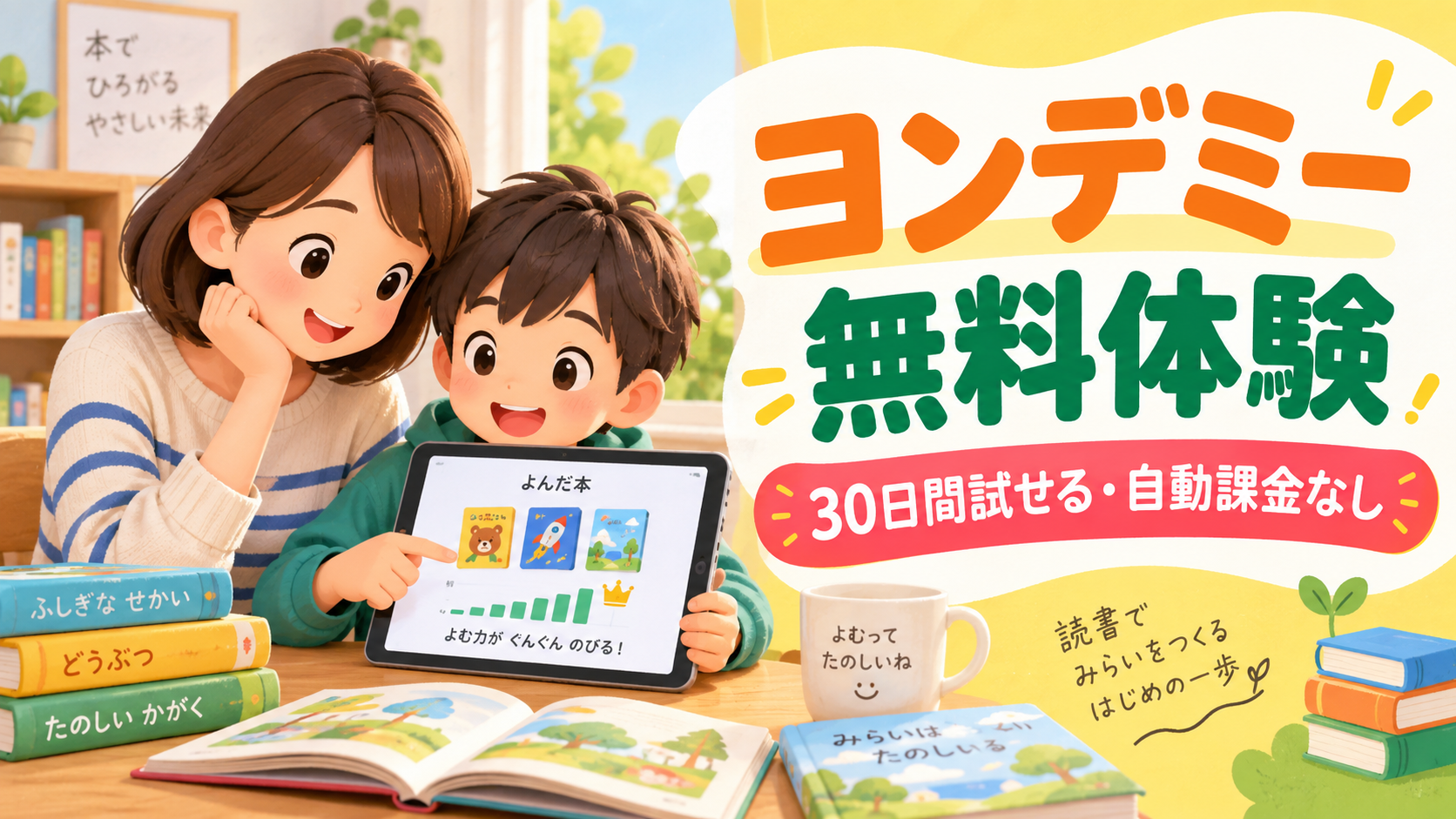 ヨンデミーの無料体験は30日間試せて自動課金なしと伝えるアイキャッチ