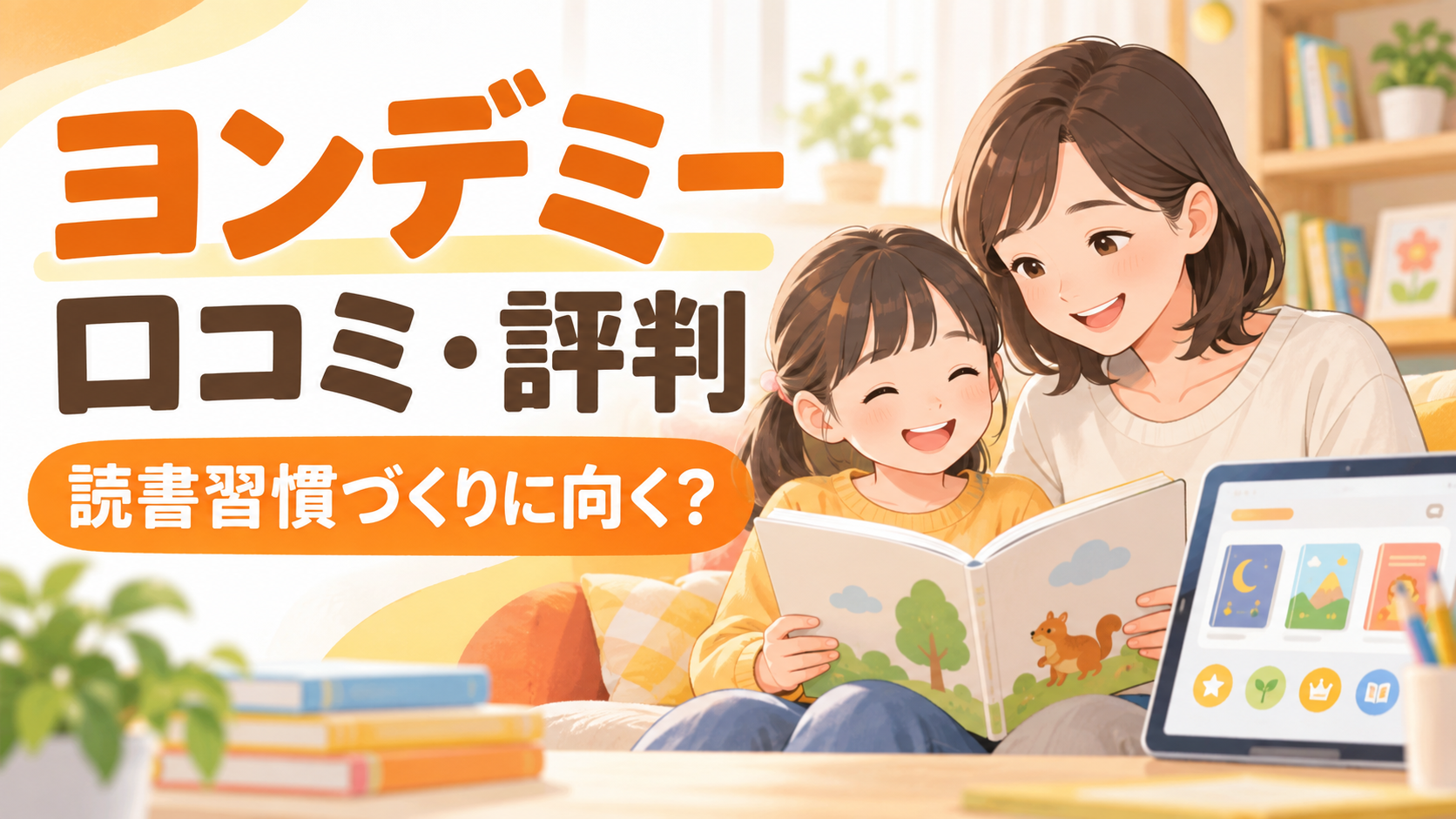 ヨンデミーの口コミ評判と読書習慣づくりへの向き不向きを示すアイキャッチ